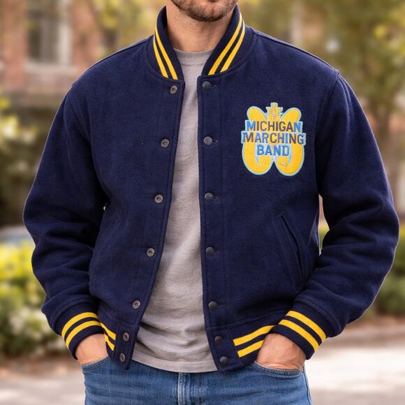 Early 60s Michigan Marching Band Varsity Jacket Navy Wool Union Made M/L